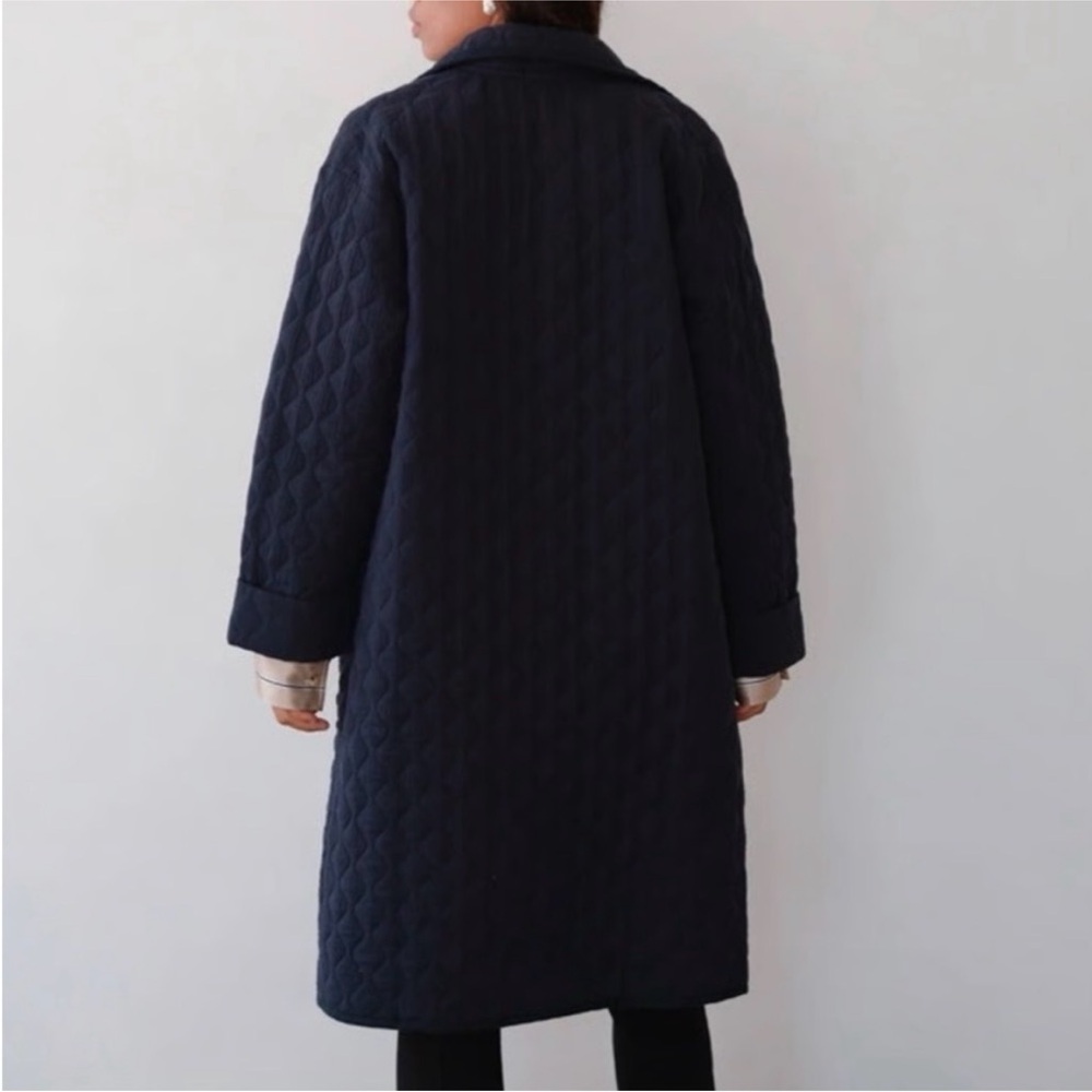 DONNI Quilted Long midi jacket in Navy Blue NEW - Picture 2 of 8